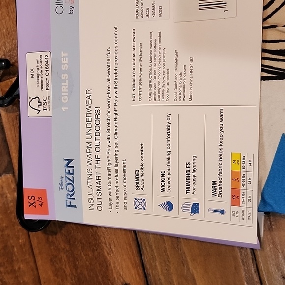 ClimateRight by Cuddl Duds Frozen Girls Thermal Set Size XS 4/5 - Picture 7 of 10